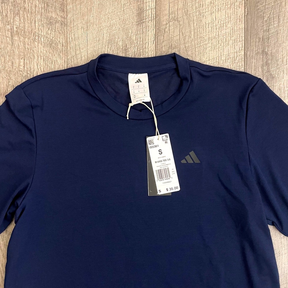 Adidas Axis Tee 3.0 Mens Small Navy Blue Training Workout Shirt IS5361 NEW - Picture 2 of 5